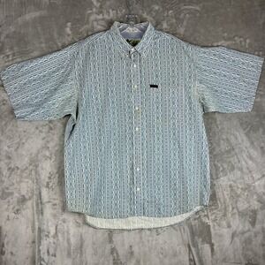 Brookfield Mens Blue White Damask Stripe Button Down Shirt Made in Italy XL